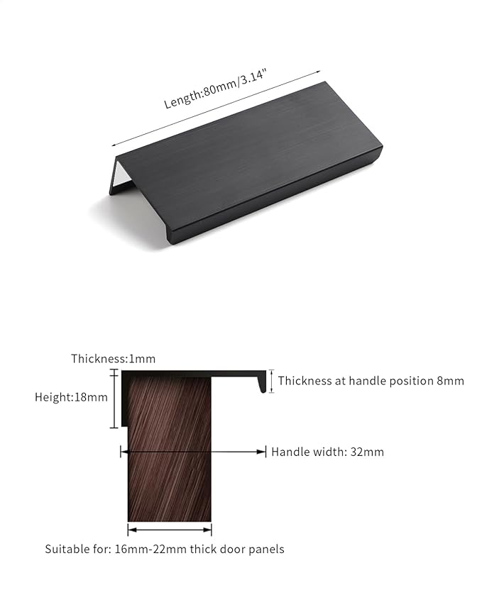 5 Pack self Adhesive Cabinet pulls 3 inch Stick on Handles Black Finger pulls for cabinets Adhesive Cabinet Handles Adhesive Drawer pulls Drawer Edge Concealed Pull Seam Handles Flat Pull