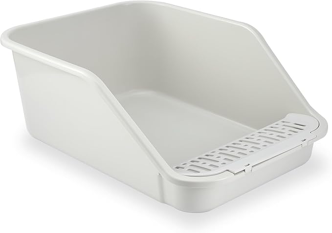 SpaceTime Large Cat Litter Box with High Sides,Cat Boxes for Indoor Cats,Cat Litter Pan for Kitty,Litter Box with Low Entry,Easy to Clean,Anti-Splashing(Grey)-Mewly Pet