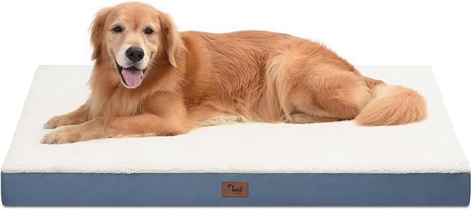 Outdoor Dog Beds for Extra Large Dogs, XL Pet Bed for Large Sized Dog, Egg Crate Foam Pet Bed with Removable Washable Oxford Cooling Cover, Blue White-Mewly Pet