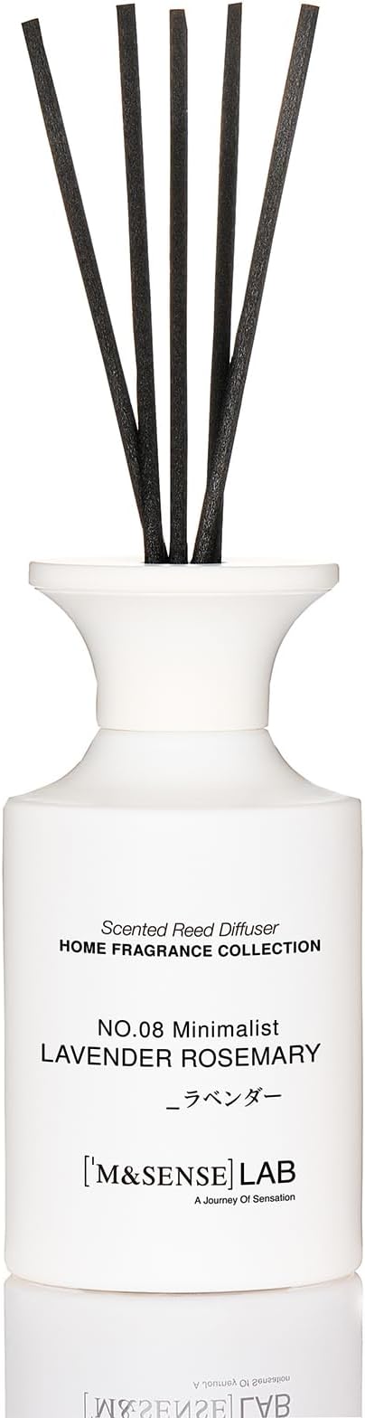 M&SENSE Minimalist Large Reed Diffuser 300ml, Lavender Rosemary Scented with Natural Essential Oils, Long Lasting with 7 Sticks, Non-Toxic Home Fragrance for Bedroom, Bathroom Decor