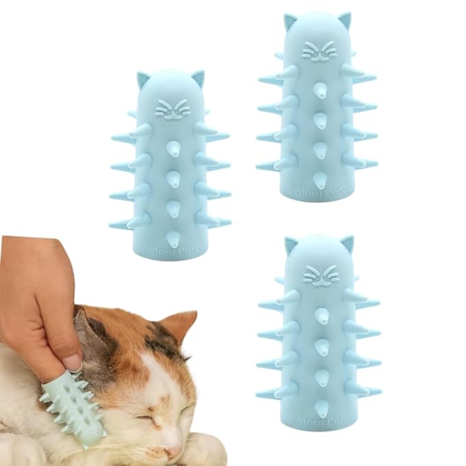 Furr&Purr Cat Brush, Scratcher, and Massager - Indoor Cat Calming Care with Face Scratcher, Finger Brush (3-Pack, Made in USA)-Mewly Pet
