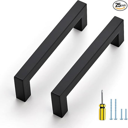 Ravinte 25 Pack Black Cabinet Pulls 4-1/2 Inch Square Kitchen Cabinet Handles Matte Black Kitchen Hardware for Drawer Pulls Drawer Handles Come with Screwdriver
