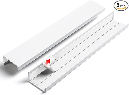 5 Pack 8 inch Self Adhesive Cabinet Pulls - Bright White Adhesive Cabinet Handles - Drawer Pulls - Finger Pulls