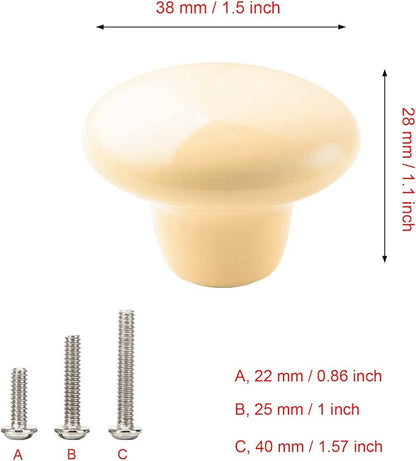 HUAMULAN 15PCS Glossy Ceramic Knobs Button Round Mushroom Cabinet Dresser Vintage Pulls Door Handles Cupboard Wardrobe Drawer, Dia. 1.5 inch 38mm, Light Yellow