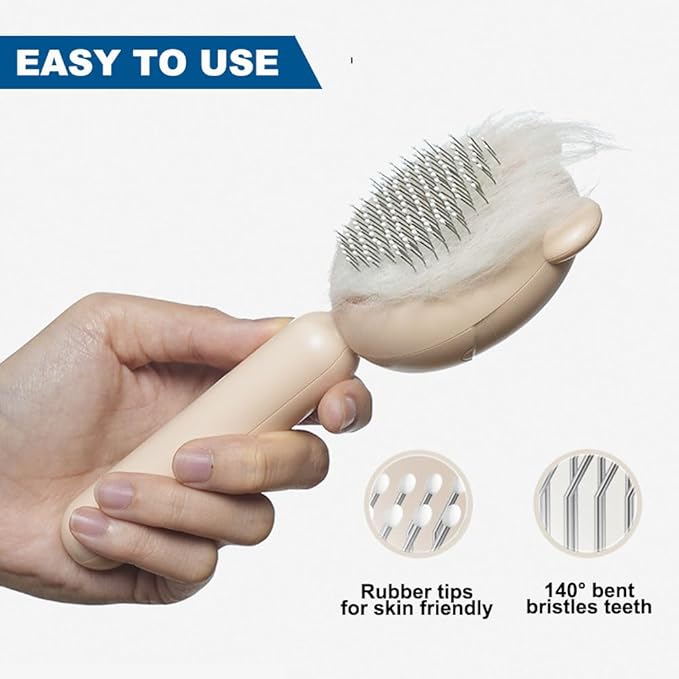 Cat Brush for Short or Long Haired Cats Dogs Rabbits, Cute Dog Brushes with Release Button for Massage and Removes Loose Fur, Dog Hair Brush Pet Grooming Deshedding Comb-Mewly Pet