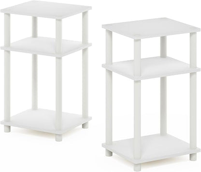 Furinno JUST Night Stand Set of 2, 3-Tier Turn-N-Tube Nightstand, Toolless Bedside Tables, End Table, Side Table with Open Storage for Bedroom, Living Room, Bathroom, White