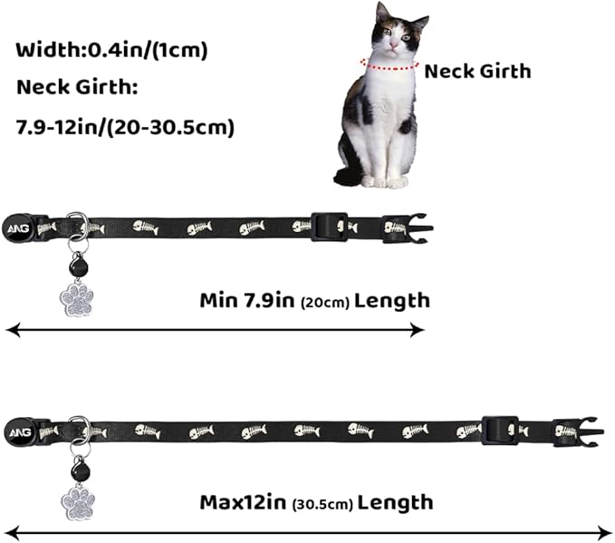 Personalized Breakaway Cat Collars Glow-in-The-Dark with ID Tag, Bell - Safety Quick - Release, Customizable for Female Male Kittens & Cats (Black)-Mewly Pet