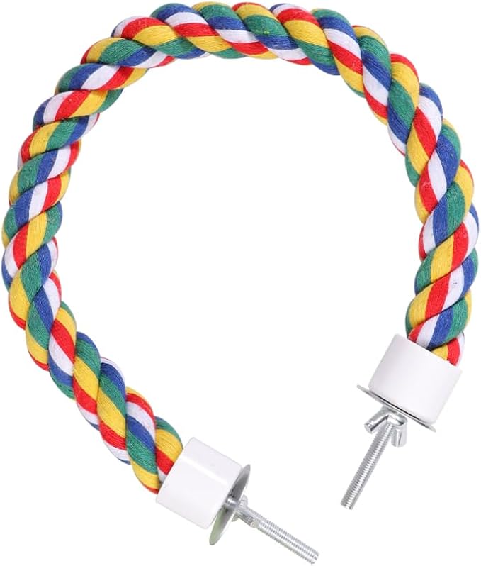 Colorful Bird Rope Perch Stand, Birdcage Swing Spiral Toys, Bird Climbing Standing Bungee Rope Perches Chew Toys Cage Accessories for Cockatiels Parrots Birds (40CM/15.7inch)-Mewly Pet