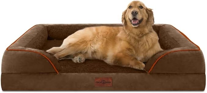 Comfort Expression XL Orthopedic Dog Beds for Extra Large Dogs, Waterproof Dog Bed with Bolster, Washable Dogs Bed Sofa Pet Beds with Removable Cover & Non-Slip Bottom(X-Large,Chocolate Brown)-Mewly Pet