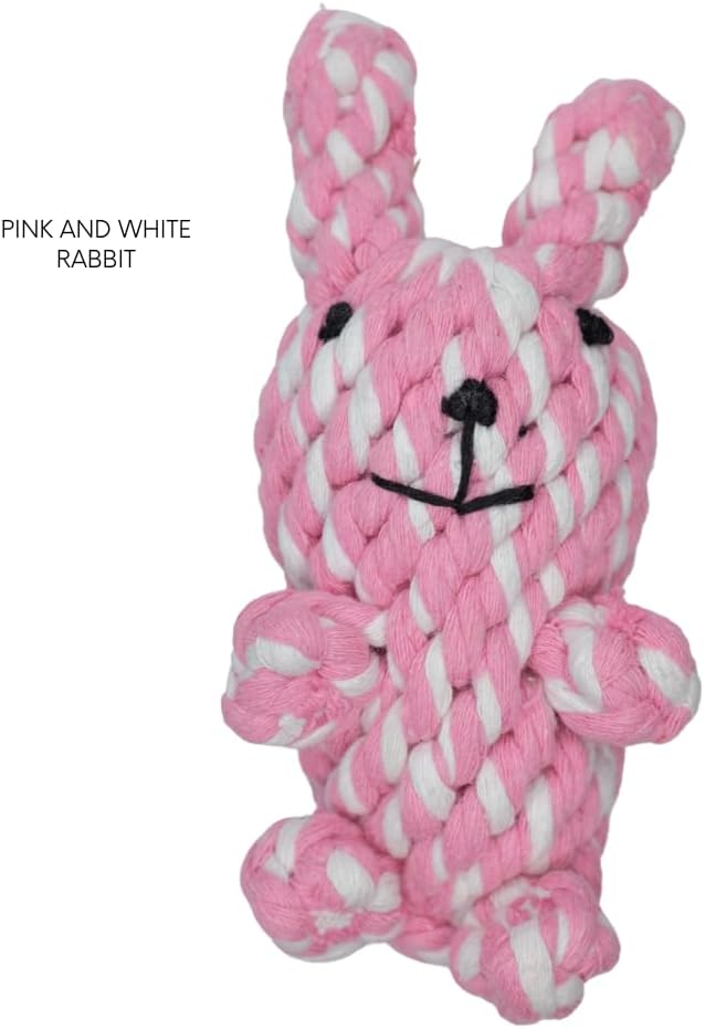 HILLBERRY Dog Rope Chew Toy Cotton Pink and Blue Rabbits and Carrot Bundle Set for Teething Puppy, Small, Miniature and Toy Breed Cute Pet Play Essentials-Mewly Pet
