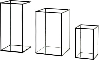 PHOSPHOR Glass Hurricane Candle Holder Set of 3 PCS Large Glass Square Candle Holder Black Lanterns Decorative for Pillar Candle Indoor Candle