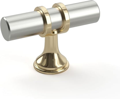 LONTAN 12 Pack Brushed Nickel Cabinet Knobs Silver Gold Drawer Knobs T Bar Kitchen Cabinet Hardware for Dresser Bathroom