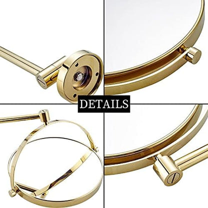 DOWRY 8-Inch Double-Sided Wall Mounted Makeup Mirror with 10x Magnification,14.4-Inch Extension,Gold Finish 1305J(8in,10x)