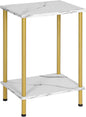 HOOBRO End Table, Small Side Table, Nightstand with 2-Layer Storage Shelves, Sofa Table for Small Spaces, Living Room, Bedroom, Stable Frame, Easy Assembly, Gold and Marble DM09BZ01