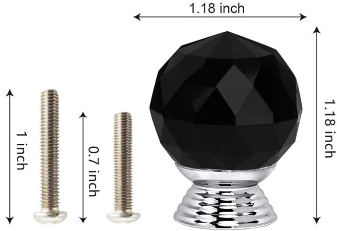 12 Pcs 30mm Round Shape Crystal Glass Cabinet Knobs with Screws Drawer Knob Pull Handle Used for Kitchen, Dresser, Door, Cupboard(Black)