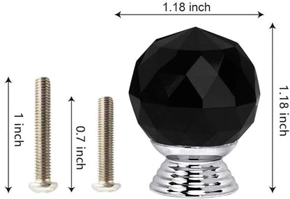 12 Pcs 30mm Round Shape Crystal Glass Cabinet Knobs with Screws Drawer Knob Pull Handle Used for Kitchen, Dresser, Door, Cupboard(Black)