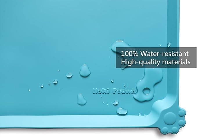 Hoki Found L Silicone Pet Food Mats Tray - Non Slip Pet Dog Cat Bowl Mats Placemat - Dog Pet Cat Feeding Mat - Waterproof Dog Cat Food Mats -Pet Water Mats for Carpet -Glacier-Mewly Pet
