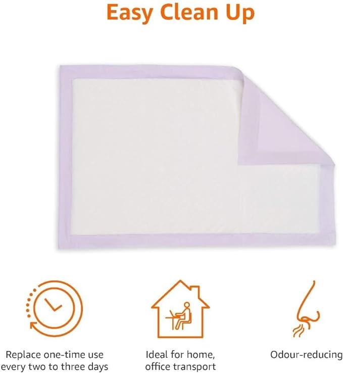 Amazon Basics Cat Litters Pee Pads, 40 Count, Universal Fit for Litter Box, Odor Control, Unscented, Purple-Mewly Pet