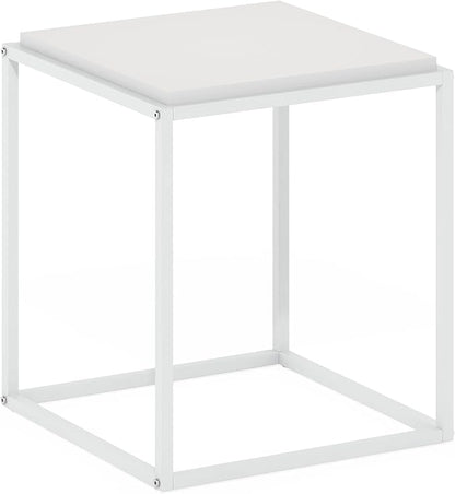 Furinno Moretti Side Table, 1-Tier Stackable Metal Frame End Table, Night Stand, Bedside Table, Toolless Assembly, for Living Room, Bedroom, Solid White