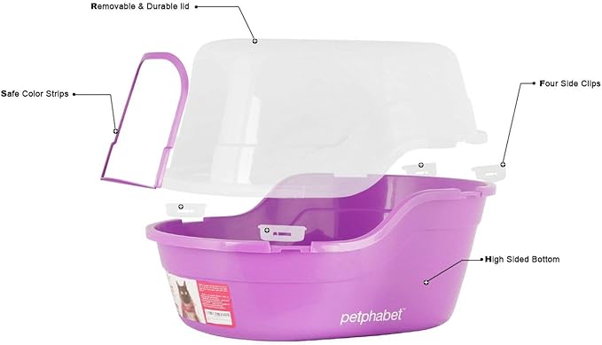 Covered Litter Box, Jumbo Hooded Cat Litter Box Holds Up to Two Small Cats Simultaneously,Extra Large Purple by Petphabet-Mewly Pet