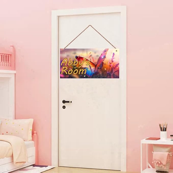 Personalized Colorful Butterfly Sign Room Door Decor For Girls Bedroom Kids Baby Nursery Wall Decor Custom Name Art Wooden Plaque