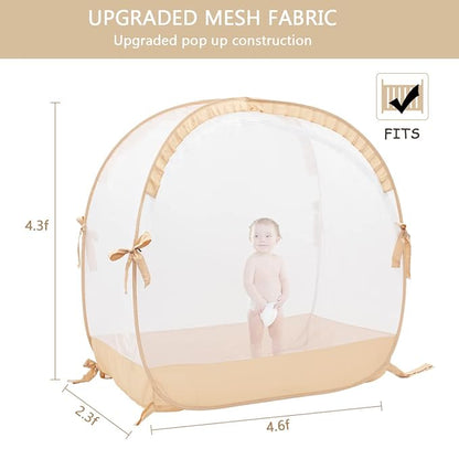 Pop Up Baby Crib Tent, Safety Tent to Keep Toddler from Climbing Out, Canopy Against Falls and Bites, Netting with Breathable & Soft Mesh, Orange (R07-orange)