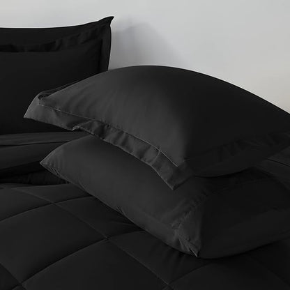 CozyLux Full Size Comforter Sets Black - 7 Pieces Bed in a Bag Full, Luxury Soft Bed Set for All Seasons, Bedding Set with Down Alternative Comforter, Sheets, Pillowcases & Shams