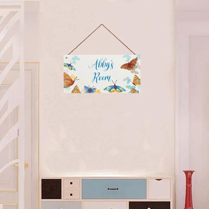 Personalized Sign, Cute Butterfly Sign,Fantasy Wall Art Decor Custom Name Little Man Cave Door Decor for Kids Room Floral Nursery Art Girls Room Boys Bedroom Baby