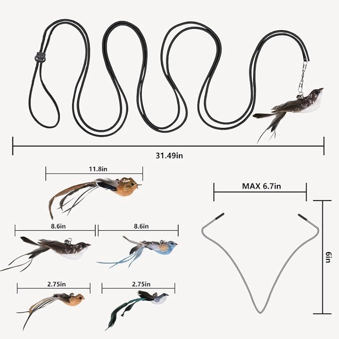 Cat Toys for Indoor Cats, Interactive Bird Cat Toy Self-Holding Suction Base with 5 Replaceable Birds, Door Hanging String, Feathers & Bells | Chase, Jump & Exercise for Kittens/Adult Cats-Mewly Pet