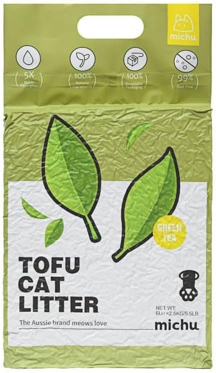 Tofu Cat Litter Natural Clumping Tofu Cat Litter, Fast Clumping and Easily Scoop-able 5.5lb/88oz 5 Scents - Greentea, 6 Pack-Mewly Pet