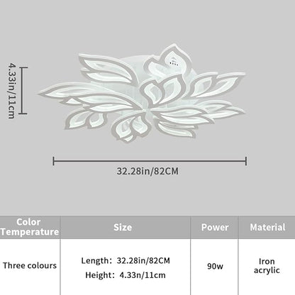 Garwarm Modern Ceiling Light,32” Dimmable LED Chandelier Flush Mount Ceiling Lights,Remote Control Acrylic Leaf Ceiling Lamp Fixture for Living Room Dining Room Bedroom Kitchen(90W /White)