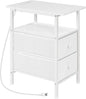 HOOBRO End Table with Charging Station, Narrow Side Table, Nightstand with 2 Non-Woven Drawers, Slim Sofa Side Table, for Small Spaces, Living Room, Bedroom, White WT486UBZ01