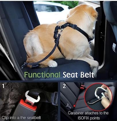 Dog Seat Belt, Safety Vest Dog Car Harness with Adjustable Buckle Dog Seat Belt for Vehicle Nylon Pet Safety Seat Belts Heavy Duty(L, Lake Blue)-Mewly Pet
