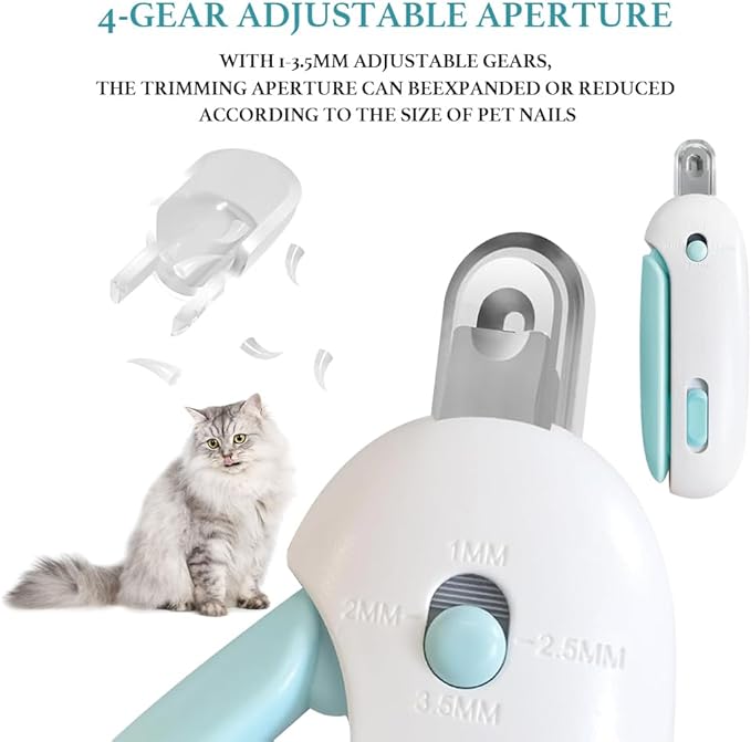 Adjustable Aperture Pet Blue Nail Clippers, Cat and Puppy Nail Trimmer with Grinding Nail File, Recommended by Pet Groomers, Safe to Avoid Over-Trimming, Professional Pet Nail Clippers for Beginners-Mewly Pet