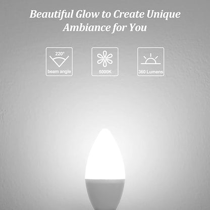 Brightever E12 Candelabra LED Light Bulbs 40W Equivalent, 4W Small Candle Light Bulbs Daylight White 5000K, Type B Ceiling Fan Lightbulbs for Chandelier, Table Lamps, Non-Dimmable, Pack of 12