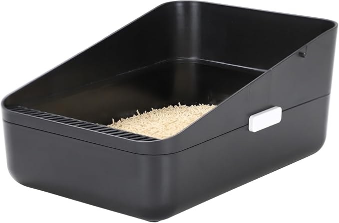 Sfozstra Open Litter Box, High Side Sifting, Secure and Odor Control, Removable, Easy to Clean for Cats Up to 8 Pounds (Black Small)-Mewly Pet