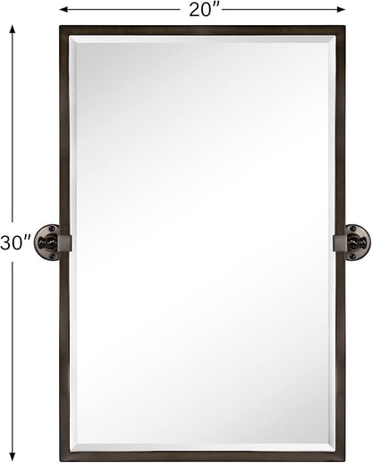 TEHOME Pivot Tilting Bathroom Vanty Mirror Rectangle Oil Rubbed Bronze Metal Framed Beveled Wall Mirror, Overall 23.9 x 30 inches (Mirrror 20 x 30 inches)