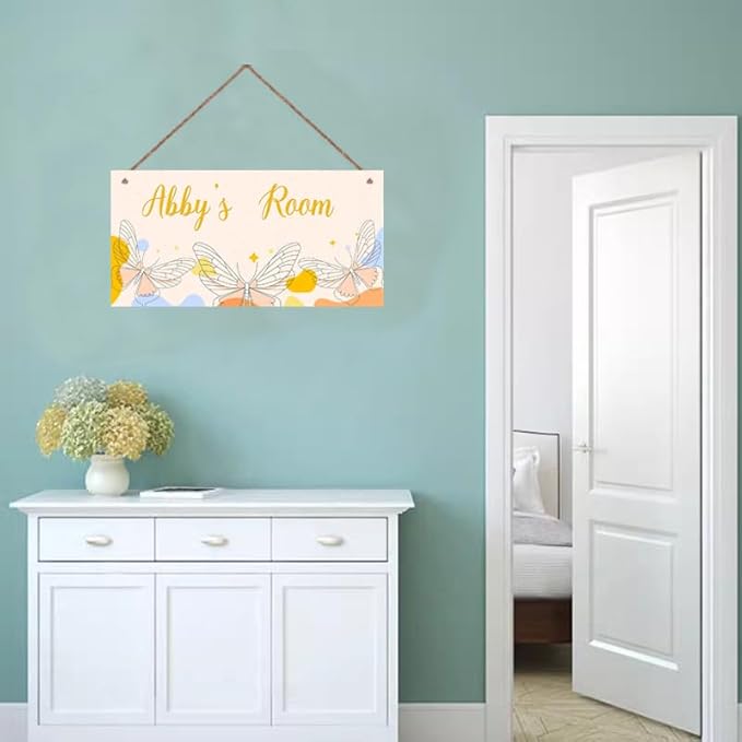 Personalized Sign Butterfly Floral Room Door Sign Girls Bedroom Kids Room Baby Nursery Wall Decor Custom Name Fantasy Art Wooden Plaque for Little Man Cave