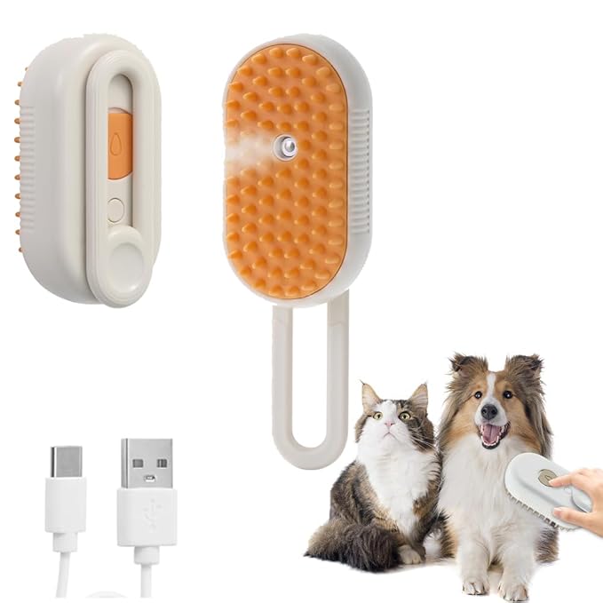 4-in-1 Cat Grooming Steam Brush, Pet Hair Shedding, Massage, Cleaning, Combing (brown)-Mewly Pet