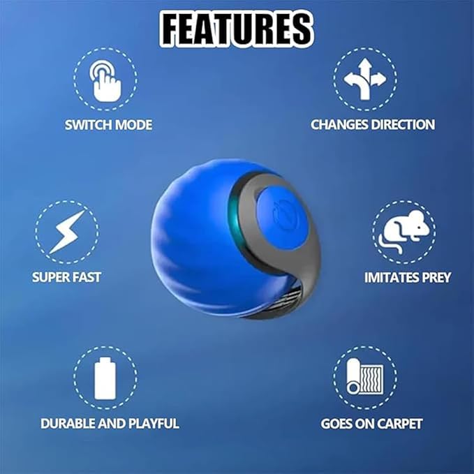 Interactive Cat Toy Ball,Speedy Tail2.0 Cat Toy,Automatic Interactive Cat Toys for Indoor Cats with 2 Tails,2Speeds Rechargeable Cat Enrichment Toys for Small/Medium/Large Cats to Keep Them Busy(Blue)-Mewly Pet