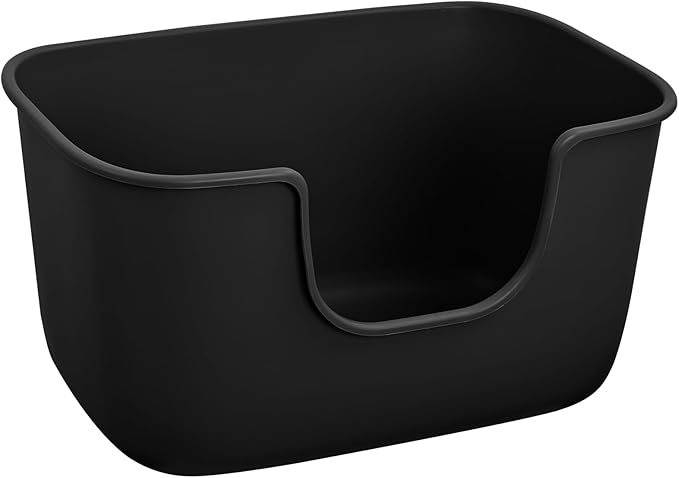 SpaceTime Extra Large Litter Box with High Sides,XL Low Entry Multi Cat Litter Pan for Kittens,Jumbo Litter Boxes for Big Cats,Anti-Splashing Cat Boxes for Indoor Cats,Open Top,Easy to Clean (Black)-Mewly Pet