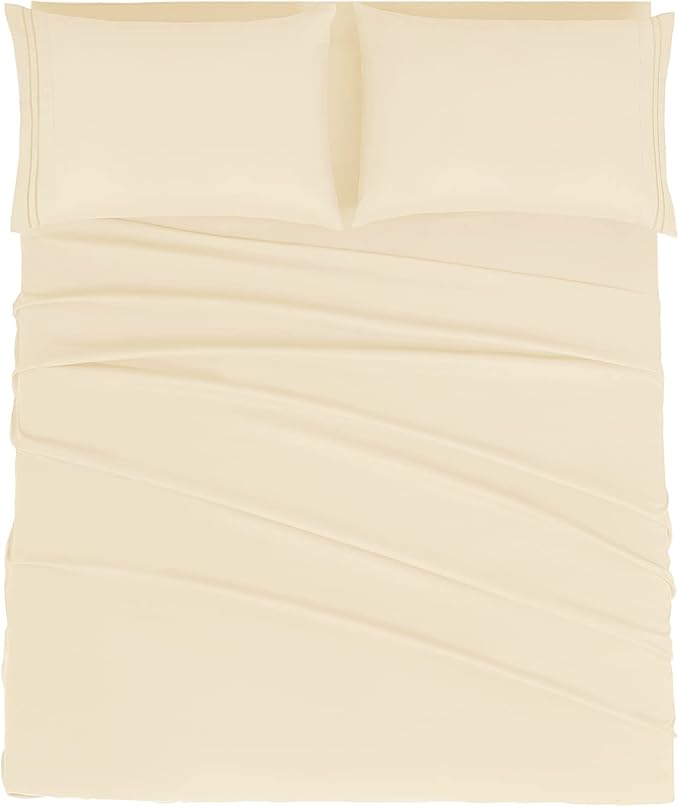 Mejoroom Queen Size Sheet Set - Hotel Luxury 1800 Bedding Sheets & Pillowcases - Deep Pocket Fitted Sheet, Soft, Breathable, Wrinkle & Fade Resistant - 4 Piece (Queen, Taupe)