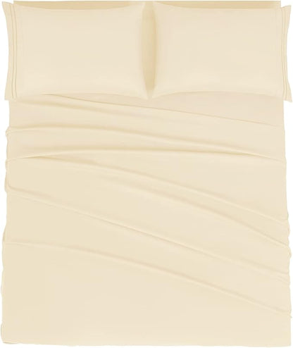 Mejoroom Queen Size Sheet Set - Hotel Luxury 1800 Bedding Sheets & Pillowcases - Deep Pocket Fitted Sheet, Soft, Breathable, Wrinkle & Fade Resistant - 4 Piece (Queen, Taupe)