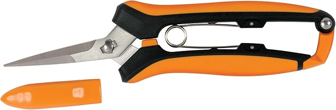 Fiskars Curved Micro-Tip Pruning Snips - 6" Garden Shears with Sheath and SoftGrip Handle - Yard and Garden Tools - Orange/Black-Mewly Pet