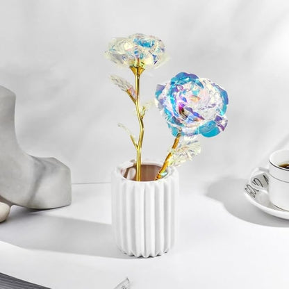 20PCS Artificial Colorful Flowers Galaxy Rose Crystal Flower Glass Rose Gifts for Wedding, Mother' s Day Memorable Days, Color A