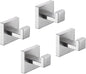 TASTOS Bath Towel Hooks Brushed Nickel, 4 Pack Stainless Steel Robe Coat and Clothes Hook, Heavy Duty Wall Hook for Bathroom & Kitchen, Modern Square Style Wall Mounted