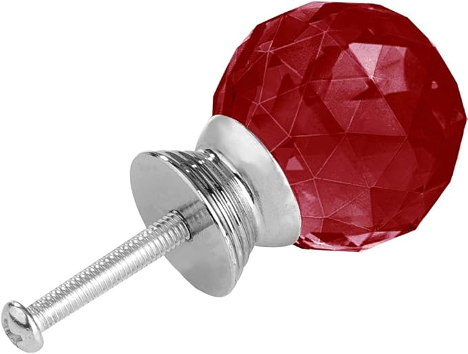 12 Pcs 30mm Round Shape Crystal Glass Cabinet Knobs with Screws Drawer Knob Pull Handle Used for Kitchen, Dresser, Door, Cupboard(Red)
