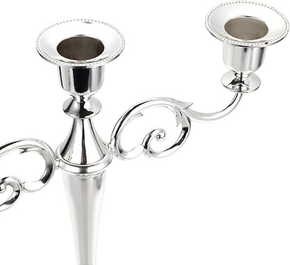 OwnMy 3 Arms Metal Candelabra Candlestick Silver European Elegant Candle Holder Candle Stand for Wedding Dining Table Christmas Party Home Decoration (Silver Tone)
