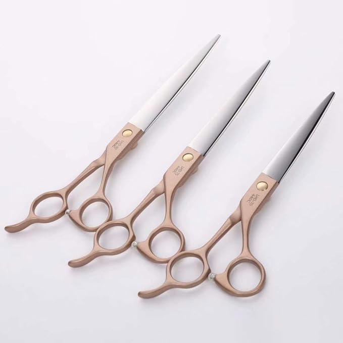 Fenice Peak 7'' Dog Straight Scissors for Grooming 440C Stainless Steel Rose Gold Professional Pet Trimming Scissors Sharp Blades Cutting for Dogs and Cats Shears-Mewly Pet