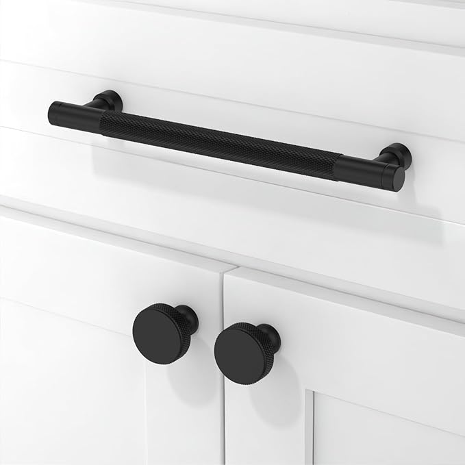 10 Pack Matte Black Knurled Cabinet Pulls 6.3 Inch(160mm) Kitchen Cabinet Handles Solid Zinc Alloy Cabinet Hardware Drawer Pulls